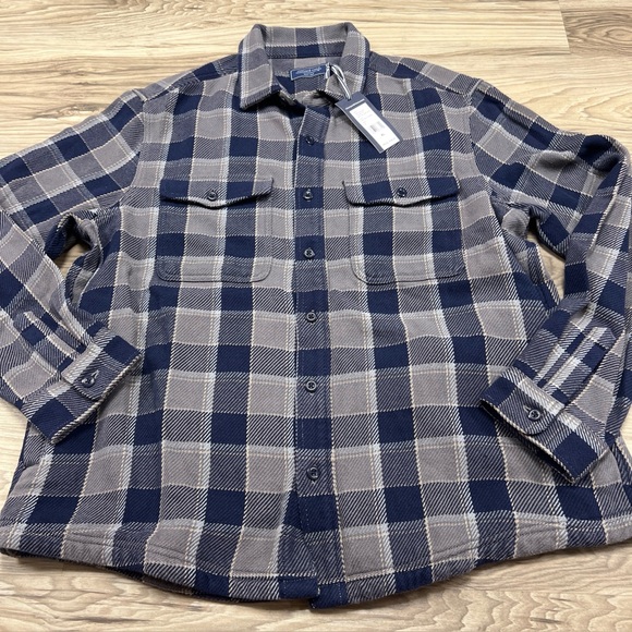 Vineyard Vines Classic Fit Plaid Gray Harbor Heavy Twill Shirt Jacket XL $188